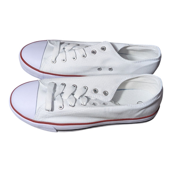 Women's Canvas Shoes - Size10 - White and Red - Rounded Toe Anti Slip Brand New - Picture 2 of 9